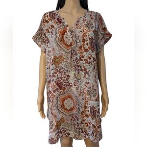 Como Vintage Boho Tunic Top Orange Flowers Size Large